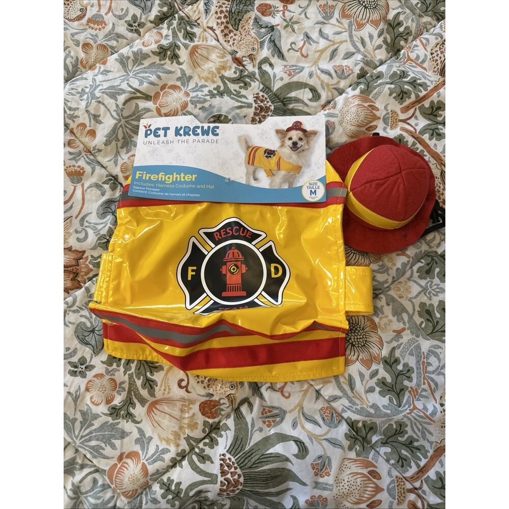 Pet Krewe Firefighter Costume Dress Up Cats Dogs Halloween Outfit Size Medium